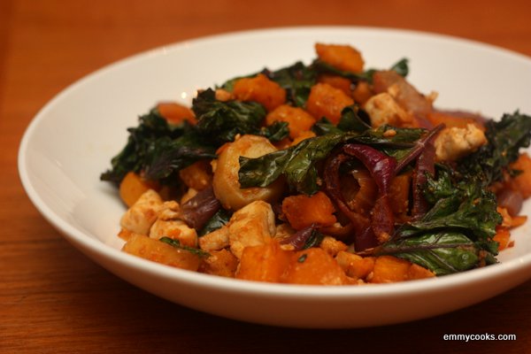 Roasted Squash Salad with Tofu and Crispy Kale