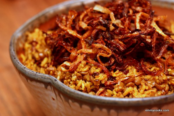 Lentils and Rice with Fried Onions
